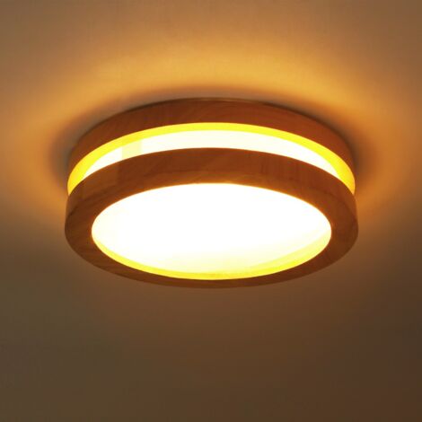 LED Plafonnier Rond 3000K 20x20x6cm Lampe Industrielle Moderne Lumière Blanc Chaud en Bois Luminaire Design Découpe pour Salle de Bain Couloir