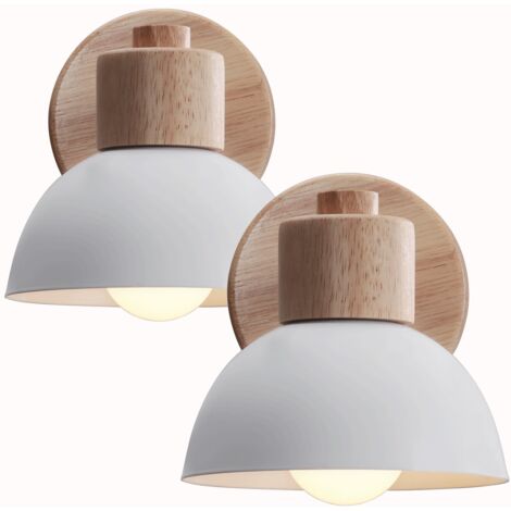 AXHUP Lot de 2 Applique Murale Interieur Industrielle, Lampe Murale Bois, E27 Vintage Luminaire Interieur pour Chambre Salon Couloir Restaurant Blanc