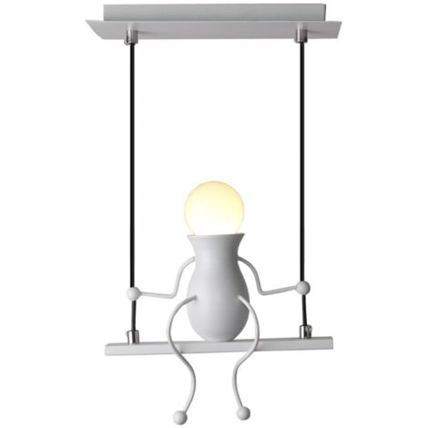 AXHUP Lustre Suspension en Métal Style Humanïde E27 Plafonnier Créatif Moderne Lampe de Plafond pour Enfants Chambre Couloir Salon Blanc (1/5)