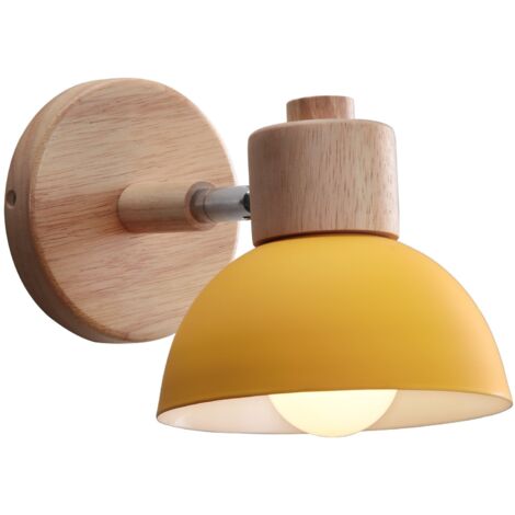 AXHUP Applique Murale Interieur Industrielle, Lampe Murale Bois, E27 Vintage Luminaire Interieur pour Chambre Salon Couloir Restaurant Jaune (1/5)
