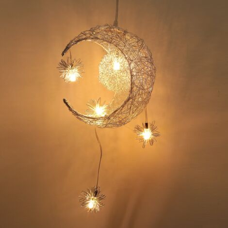Lustre Suspension en Métal Style Lune 25cm LED Créatif Moderne Lampe de Plafond Lumière Blanche Chaude pour Enfants Chambre Couloir Décoration (1/5)