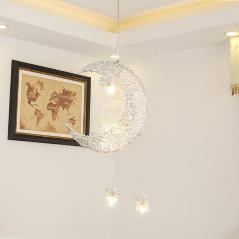 Suspension Lune et Etoile Moderne Luminaire pour Chambre d'enfant LED Lustre Blanc Chaud