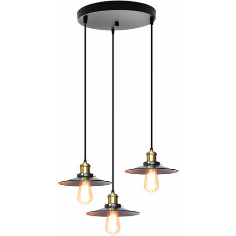 Suspension Luminaire Industrielle Design Lampe Plafonnier Vintage en Métal Lustre Noir