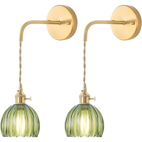 Axhup – Applique murale en verre verte vintage E27 – Abat-jour rétro Art Déco – Lampe suspendue pour couloir, chambre, cuisine, salon – Lot de 2