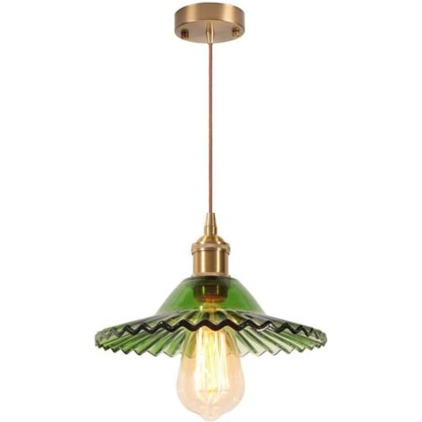 AXHUP Industrielle Rétro Verre Suspension Luminaire Vintage Lampe Eclairage de Plafond E27 pour Entrée Couloir Salon Salle Vert