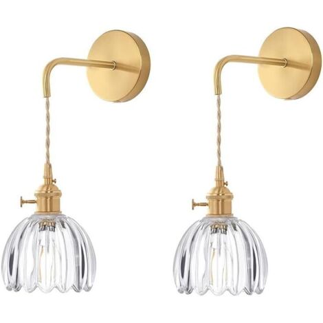 Applique Murale en Verre Fleur Vintage E27 Lampe Murale Rétro Abat-jour Art Déco Lampe Suspendue pour Couloir Chambre Cuisine Salon Transparent 2pcs