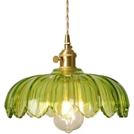 AXHUP Suspension en Verre Abat-Jour Fleur Plafonnier Industriel Rétro E27 Lampe Suspendue pour Cuisine Salle à Manger Chambre Vert