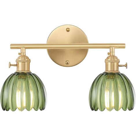 Industrielle Rétro Applique Murale en Verre forme Fleur Vintage E27 Lampe Murale 2 Lumière Abat-jour Vintage pour Couloir Chambre Cuisine Salon Vert
