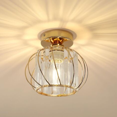 Suspension Cristal LED E27 Plafonnier Salon Moderne, Luminaire Lampe Suspendue Cuisine, Plafonnier Chambre, Salle à Manger Doré 1pcs