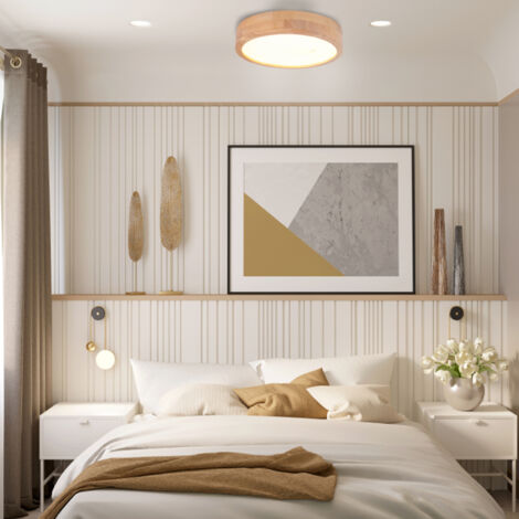 LED Plafonnier Industrielle Lampe Plafond en Bois de Caoutchouc pour Salle de Bain Couloir Escalier - Lumière Froid 6000K 20cm