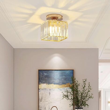 Plafonnier Moderne en Cristal LED, Luminaire Abat-jour Industriel, Lampe E27 pour Salon Couloir Salle de Bain Chambre à Coucher Cuisine Doré Carée
