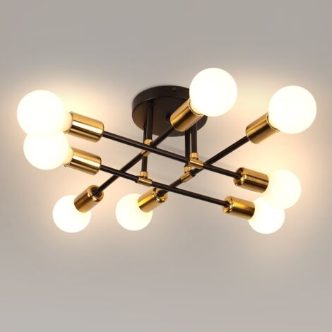 Plafonnier Vintage Noir, Lampe de Plafond Industriel, Lumunaire en Métal E27 Base pour Salon Cuisine Chambre Salon Balcon 8 Lumières