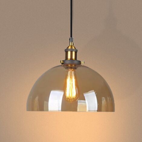 Lustre Suspension en Verre Industrielle Rétro Luminaire Vintage Lampe de Plafond E27 Abat-jour pour Salon Chambre Cuisine Ambre D