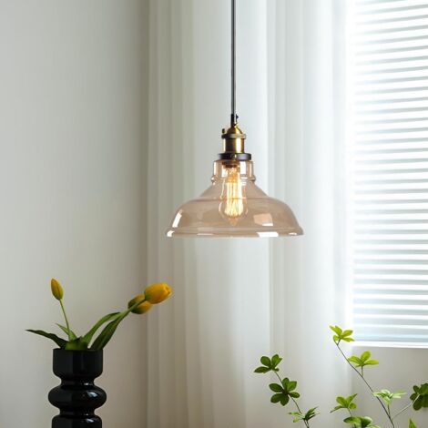 Lustre Suspension en Verre Industrielle Rétro Luminaire Vintage Lampe de Plafond E27 Abat-jour pour Salon Chambre Cuisine Ambre E