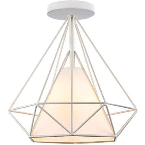 Moderne Plafonnier Cage Forme Diamant E27 25cm Lustre Suspension Industrielle Blanc 1PCS (1/9)