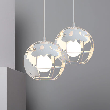 Axhup – Lustre suspension industrielle vintage globe E27 20cm – Métal blanc – Câble ajustable 100cm – Tension AC 110-240V – Lot de 2