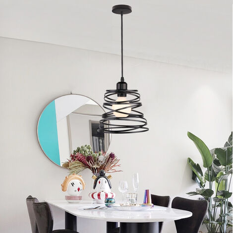 Lustre Suspension E27 20cm Lampe de Plafond Cage Métal Rétro Vintage Industrielle Noir (1/4)