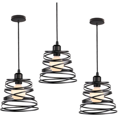 3 Pack Lustre Suspension E27 20cm Lampe de Plafond Cage Métal Rétro Vintage Industrielle Noir (1/6)