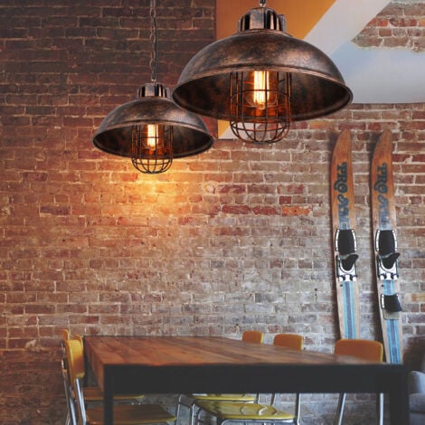 Suspension Lumianire Industrielle Lustre Abat-jour Métal Luminaire pour Salon Chambre Restaurant Café Rouille