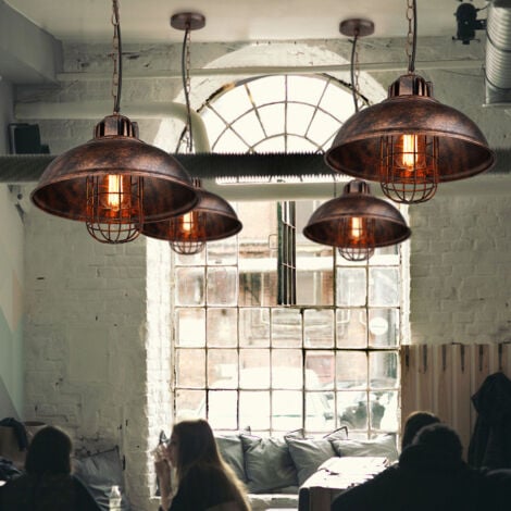 Suspension Lumianire Industrielle Lustre Abat-jour Métal Luminaire pour Salon Chambre Restaurant Café Rouille