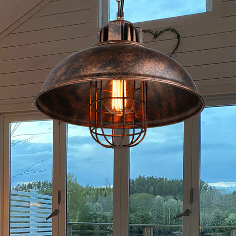 Rétro Vintage Lustre Suspension Industrielle E27 33cm Plafonnier Abat-jour en Métal Luminaire Rouille 2PCS
