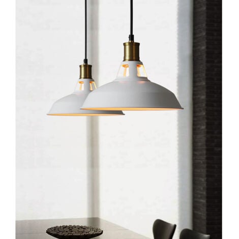 3pcs Rétro Lustre Suspension E27 27cm Luminaire Style Industrielle pour Salon Couloir Cuisine Blanc