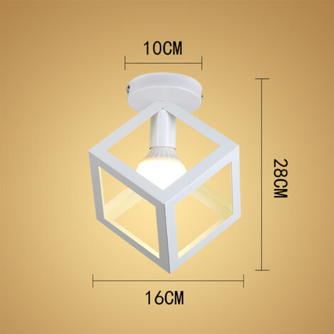 2x Plafonnier Industrielle Cage Cube Carré en Métal Fer Rétro lustre Suspension Luminaire E27 Blanc