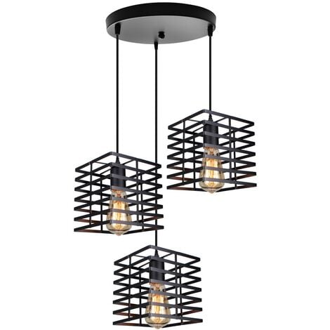 Suspension Luminaire Vintage Rétro Lustre Industrielle Fer Abat-jour en Métal Noir