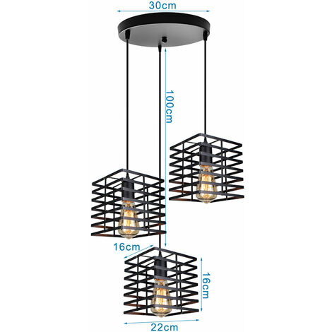 Suspension Luminaire Vintage Rétro Lustre Industrielle Fer Abat-jour en Métal Noir