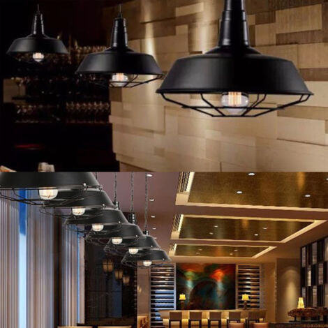 Lustre Suspension E27 26cm Plafonnier Luminaire Industrielle Vintage Noir pour Café Bar Restaurant