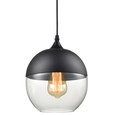 Axhup – Suspension luminaire industrielle en fer noir – Abat-jour en verre transparent – 25x23,5cm – Tension 220-240V – Ampoule E27 non incluse (1/4)