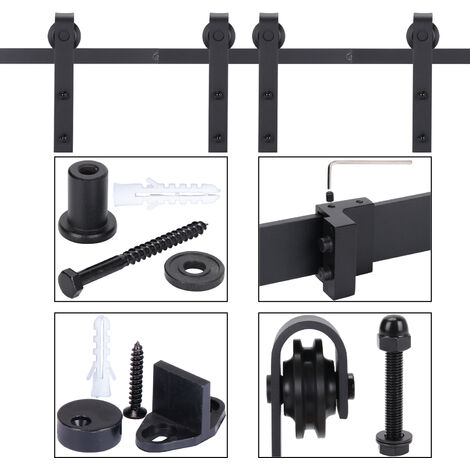 Suspendue Coulissante Quincaillerie Kit de Rail Porte de Grange Coulissante Kit Double Porte Suspendue 2,44M