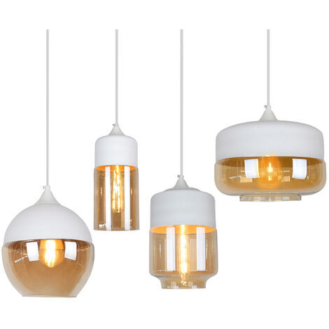 Axhup – Lot de 4 lustres suspendus en verre vintage E27 – Finition blanche ambre – Éclairage chaleureux pour chambre et salon