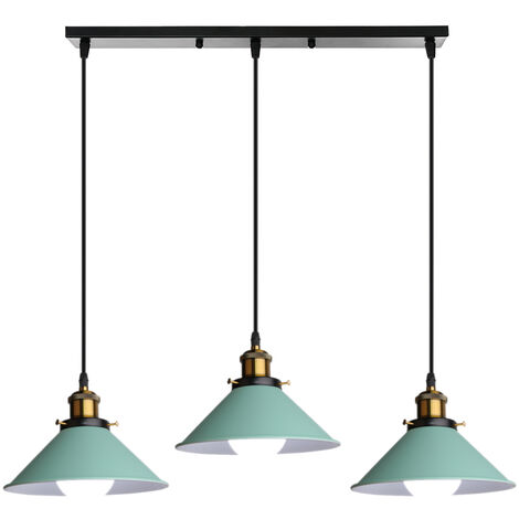 LUSTRE - SUSPENSION Luminaire Abat-jour Metal Lampe Suspension E27 22cm Vert 3 Tête avec Base Rectangulaire