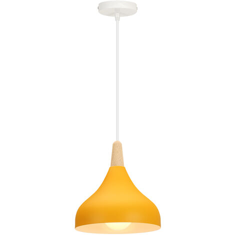 Lustre Suspension Contemporain E27 Luminaire Corde Ajustable 20x20cm Jaune