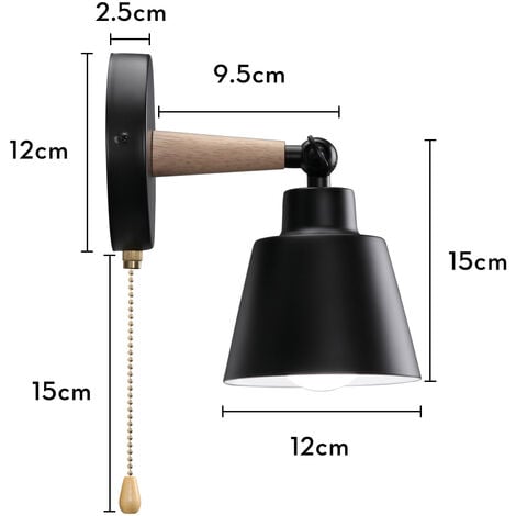 Lot de 2 Applique Mural Intérieur Design avec Interrupteur Lampe de Chevet Eclairage Décor Noir
