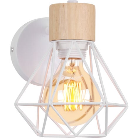 Applique Mural Vintage Industrielle E27 Lampe de Mur Luminaire Ajustable en Métal et Bois Blanc - 1PCS