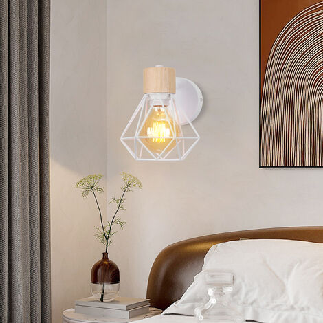 Applique Mural Vintage Industrielle E27 Lampe de Mur Luminaire Ajustable en Métal et Bois Blanc - 1PCS