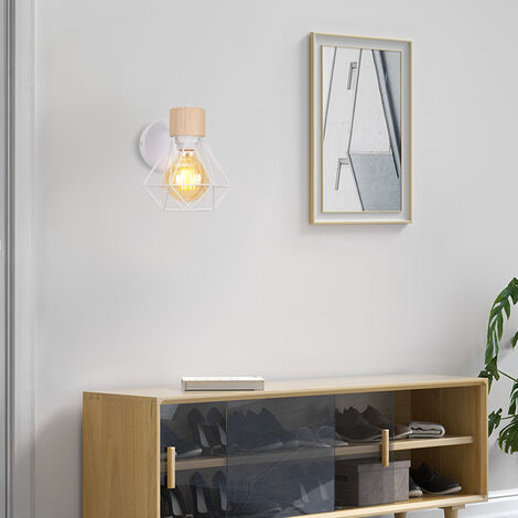 Applique Mural Vintage Industrielle E27 Lampe de Mur Luminaire Ajustable en Métal et Bois Blanc - 1PCS