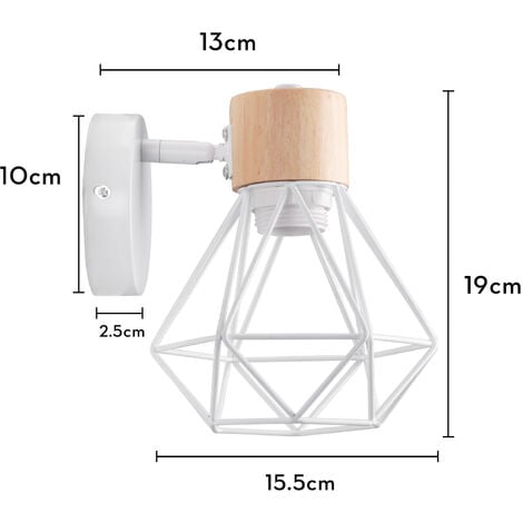 Applique Mural Vintage Industrielle E27 Lampe de Mur Luminaire Ajustable en Métal et Bois Blanc - 1PCS