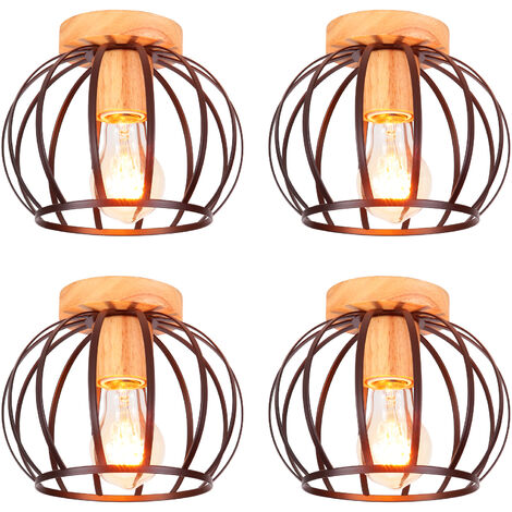 4 Pack Plafonnier Vintage Rétro en Bois Lampe de Plafond E27 Luminaire pour Couloir Escalier Salon Noir (1/5)