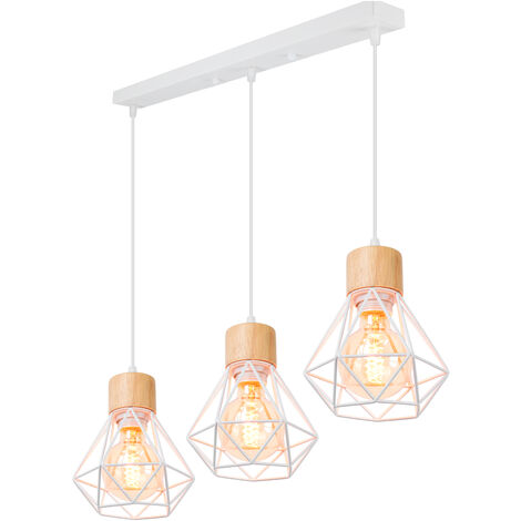 Axhup – Suspension luminaire vintage industrielle en bois et fer – Abat-jour Ø16x17cm – Douille E27 – Longueur câble 100cm réglable – Pour salle à manger, salon, bureau