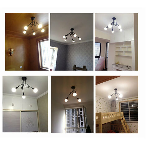 Plafonnier Industrielle Rétro en Métal Lustre Abat-jour E27 Luminaire Moderne pour Salon Chambre Salle à Manger 3 Tête Noir