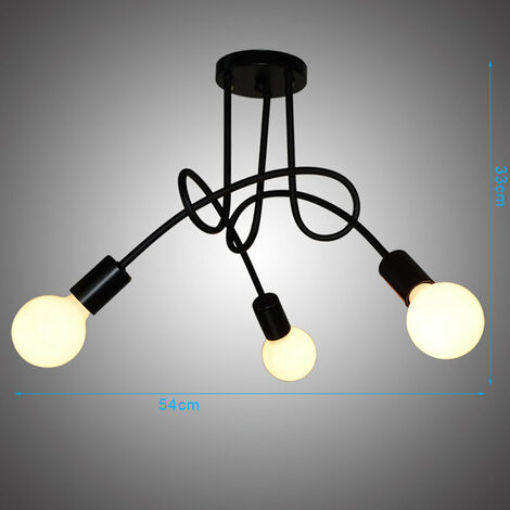 Plafonnier Industrielle Rétro en Métal Lustre Abat-jour E27 Luminaire Moderne pour Salon Chambre Salle à Manger 3 Tête Noir