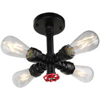 Plafonnier à Tube d'eau Design Industrielle Rétro Lampe de Plafond 4 Tête Noir