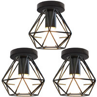 Axhup – Plafonnier cage métal diamant noir – Lot de 3 – Suspension luminaire pour salon et couloir – Finition industrielle moderne