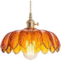 Axhup – Suspension en verre abat-jour fleur – Plafonnier industriel rétro E27 – Lampe suspendue pour cuisine et salle à manger – Ambre