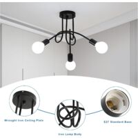 Axhup – Plafonnier industriel noir 3 bras – Métal E27 – Design rétro moderne pour salon, chambre, salle à manger – Compatible ampoules variées