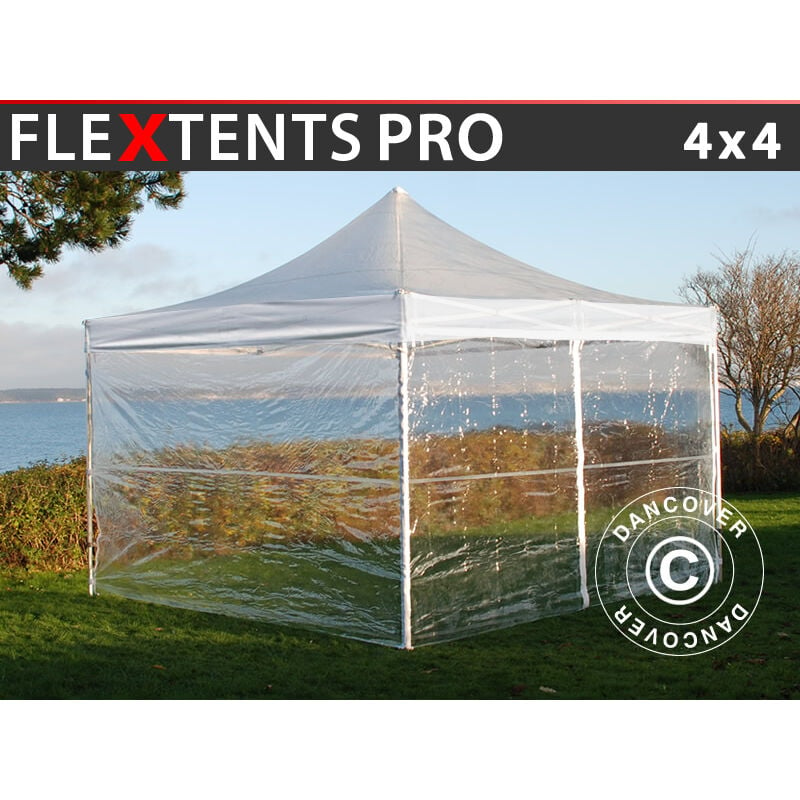 Pop up gazebo FleXtents Pop up canopy Folding tent PRO 4x4 m Clear, incl. 4  sidewalls