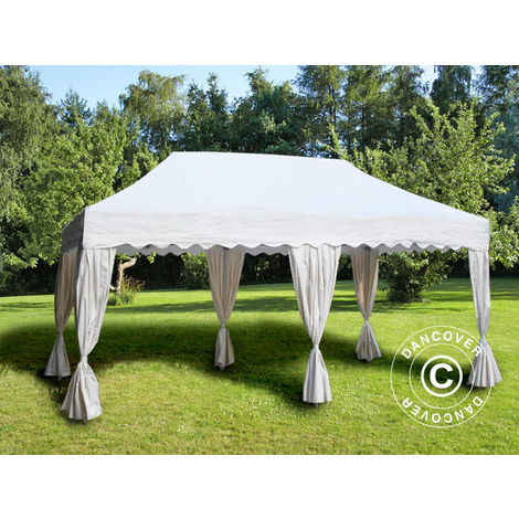 Pop up gazebo FleXtents Pop up canopy Folding tent PRO "Wave" 3x6 m White, incl. 6 decorative curtains